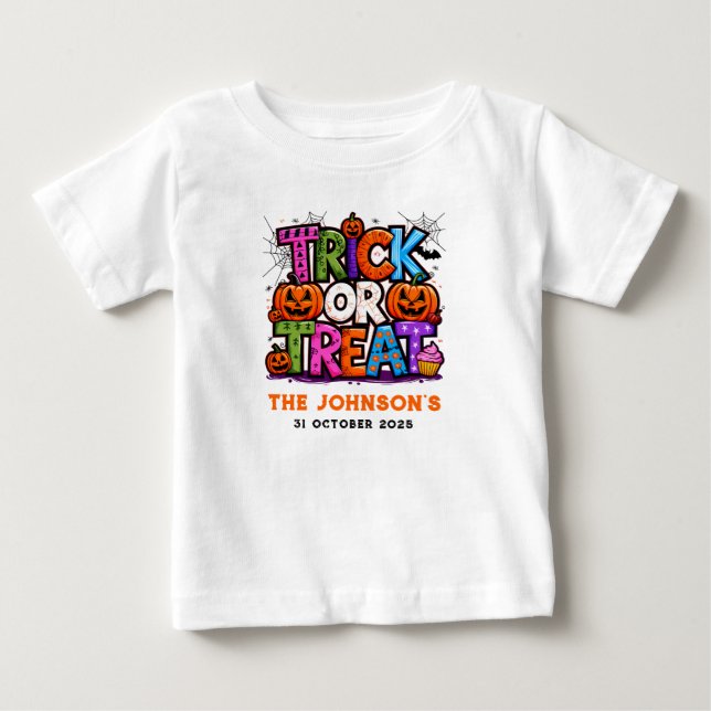 TRICK OR TREAT | Cute Halloween Bash Party Baby T-Shirt (Front)