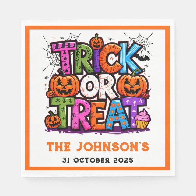 TRICK OR TREAT | Cute Halloween Bash Party Napkins (Front)