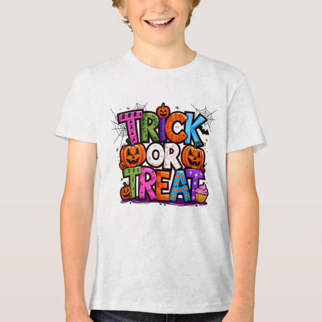 TRICK OR TREAT | Cute Halloween Bash Party Tri-Blend Shirt (Front)