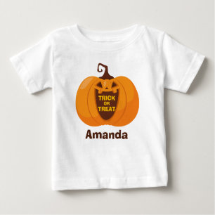 Trick or Treat Cute Halloween Funny Orange Pumpkin Baby T-Shirt