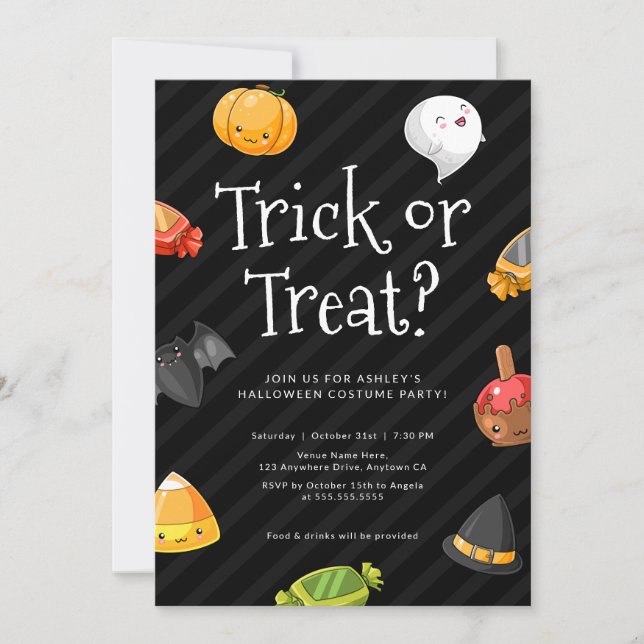 Trick or Treat Cute Kawaii Halloween Party Invitation (Front)