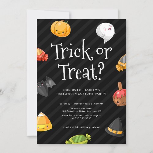 Trick or Treat Cute Kawaii Halloween Party Invitation