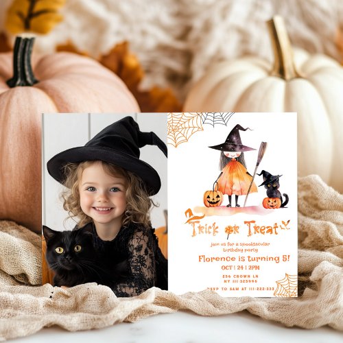 Trick or Treat cute Spooktacular birthday photo Invitation