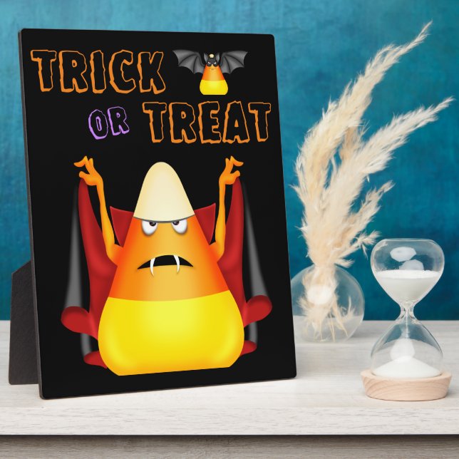 Trick or Treat Cute Vampire Candy Corn Halloween Plaque (Side)