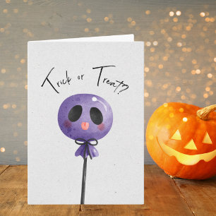 Trick or Treat? Cute Watercolor Lollipop Card