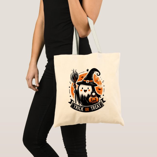 Trick or treat - Cute Witch Ghost Tote Bag (Front (Product))