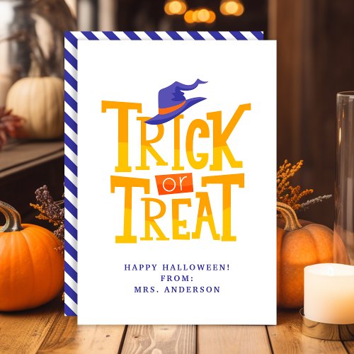 Trick or Treat Cute Witch Halloween Classroom Card