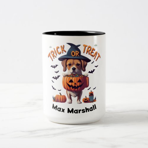 Trick or Treat Dog _ Cursed Cuties Orange White Two_Tone Coffee Mug