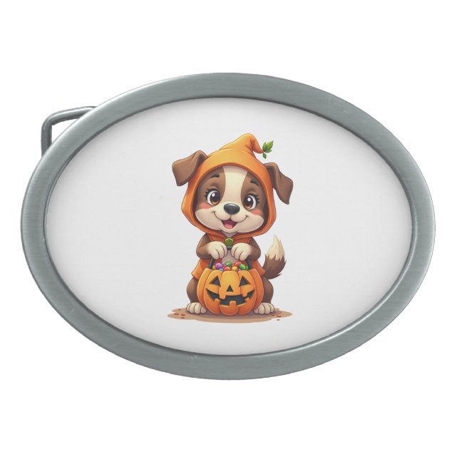 Trick or Treat Dog – Cute Halloween Puppy Shirt Belt Buckle (Front)
