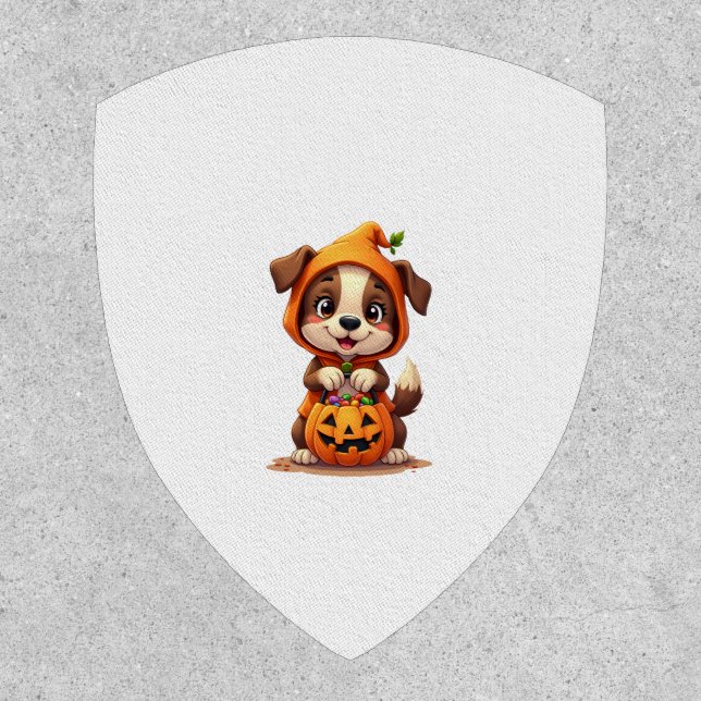 Trick or Treat Dog � Cute Halloween Puppy Shirt Patch (Front)
