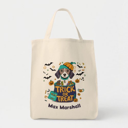 Trick or Treat Dog _ Haunted Happenin Orange White Tote Bag