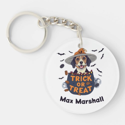 Trick or Treat Dog _ Mummy Mayhem Orange White Keychain