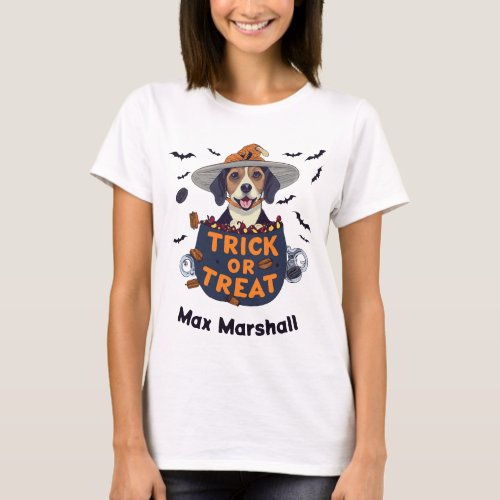 Trick or Treat Dog _ Mummy Mayhem Orange White T_Shirt