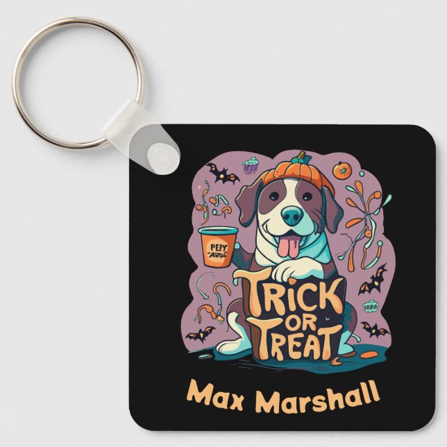 Trick or Treat Dog - Night Owl Violet Black Keychain (Front)