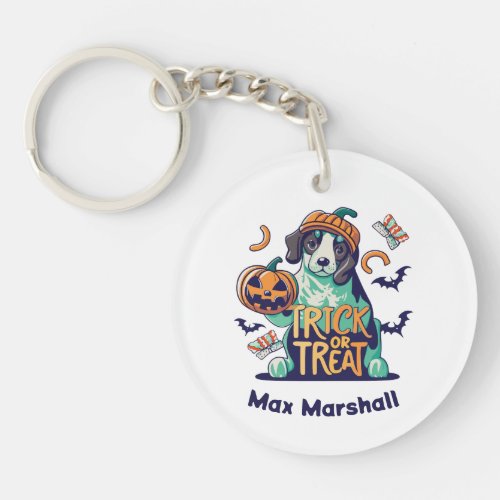 Trick or Treat Dog _ Scary Sweetheart Orange White Keychain