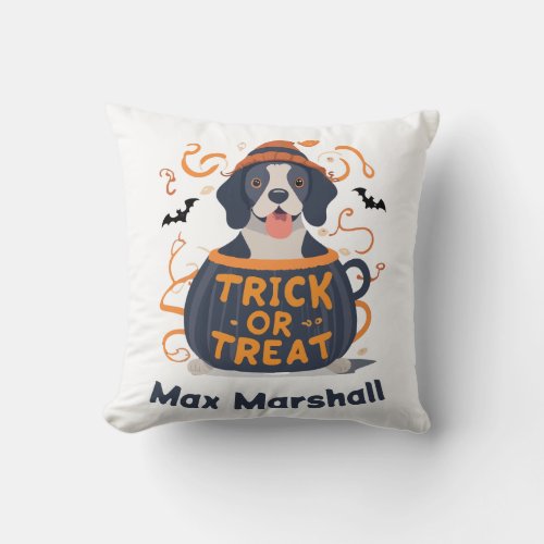 Trick or Treat Dog _ Trick or Treat Trailblazer Throw Pillow