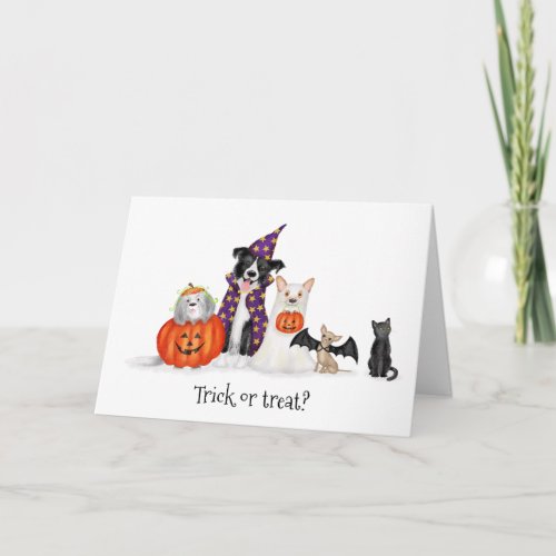 Trick or treat Dogs in costume Halloween card