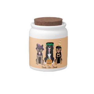 Trick Or Treat Dogs In Halloween Costumes Candy Jar