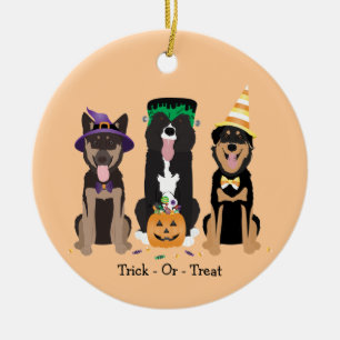 Trick Or Treat Dogs In Halloween Costumes Ceramic Ornament