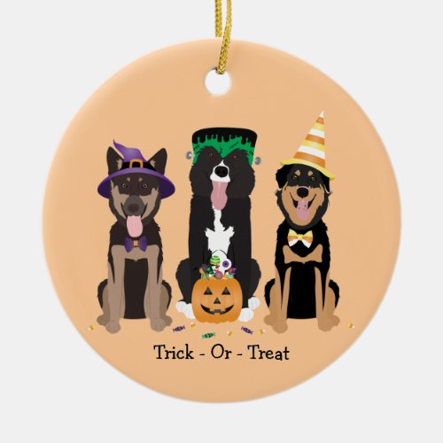 Trick Or Treat Dogs In Halloween Costumes Ceramic Ornament