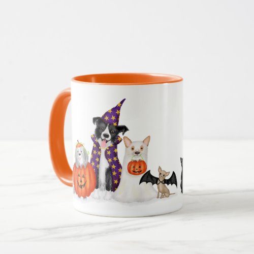 Trick or treat Dogs in Halloween costumes mug