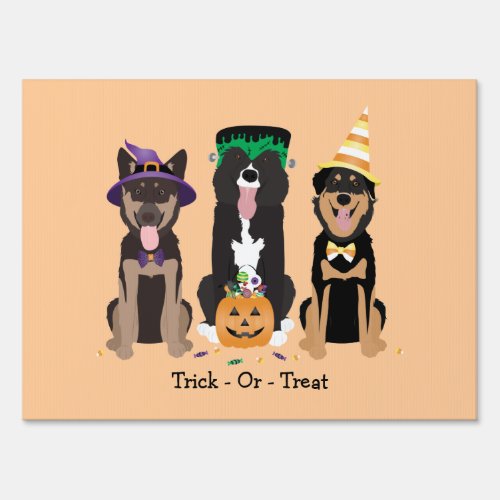 Trick Or Treat Dogs In Halloween Costumes Sign