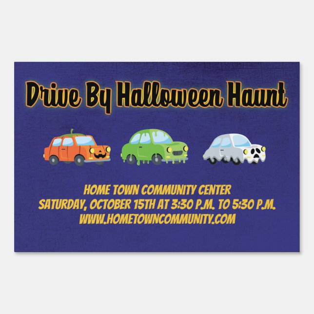 Trick or Treat Drive By Car Haunted Halloween Sign (Front)