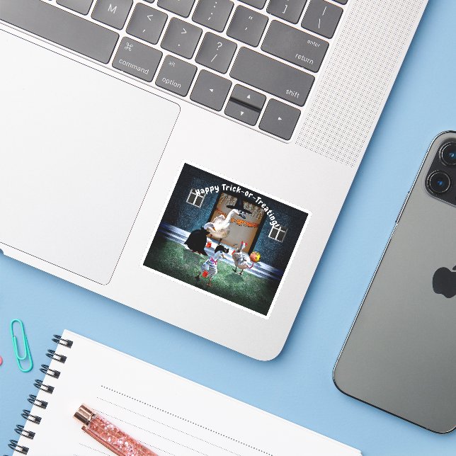 Trick-or-Treat Ducks Halloween Sticker (Laptop w/ iPhone)
