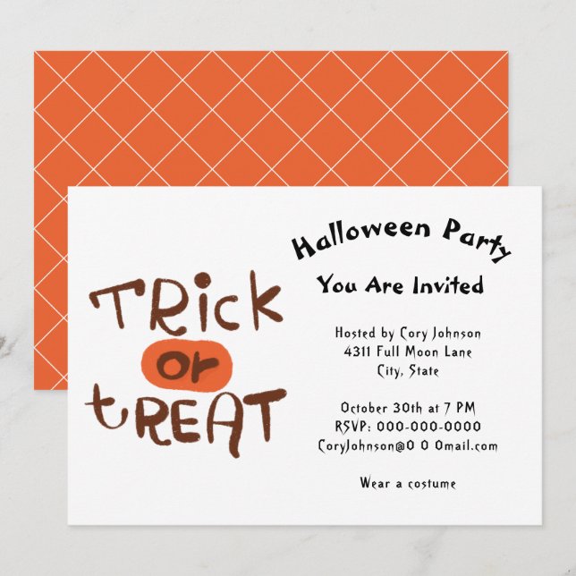 Trick or Treat For Kids or Adults Halloween Party  Invitation (Front/Back)