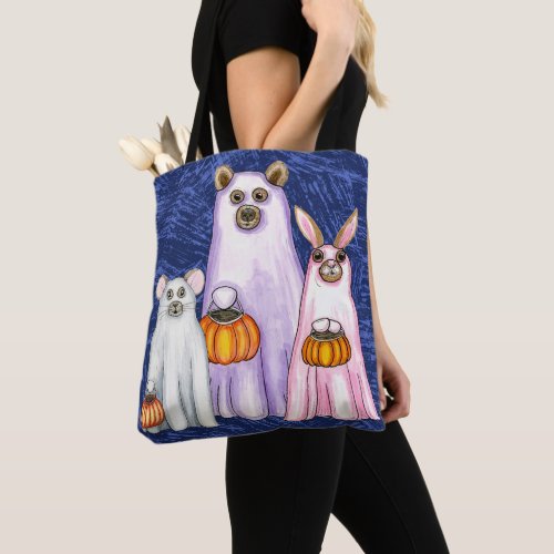 Trick or Treat Forest Friends Ghost Trio Tote Bag