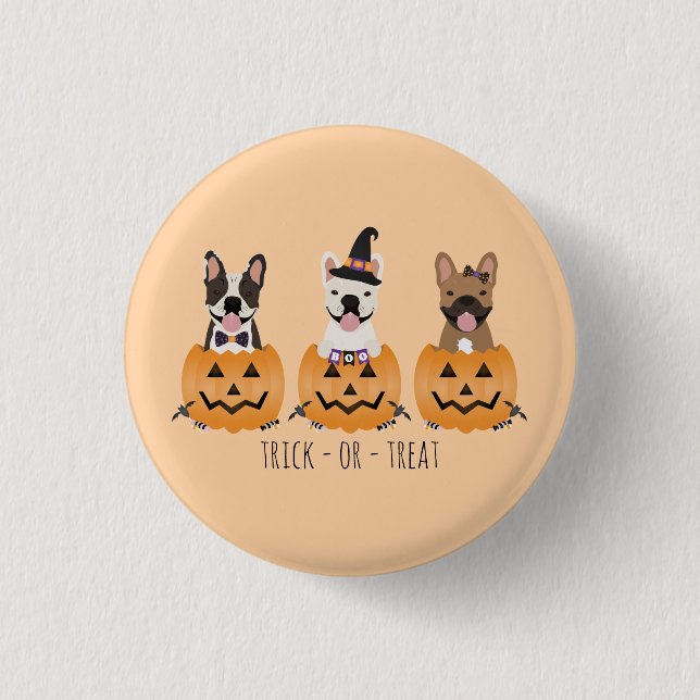 Trick Or Treat French Bulldogs Pumpkin Button (Front)