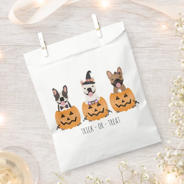 Trick Or Treat French Bulldogs Pumpkin Favor Bag (Clipped)