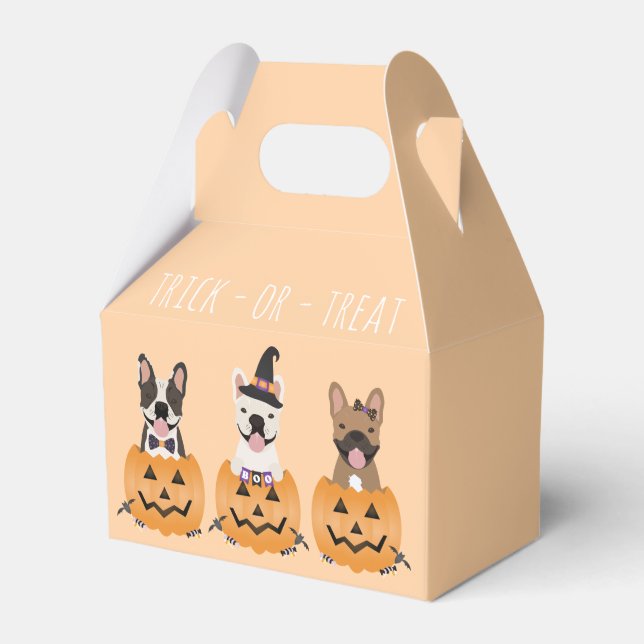 Trick Or Treat French Bulldogs Pumpkin Favor Boxes (Front Side)