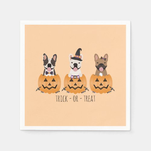 Trick Or Treat French Bulldogs Pumpkin Napkins