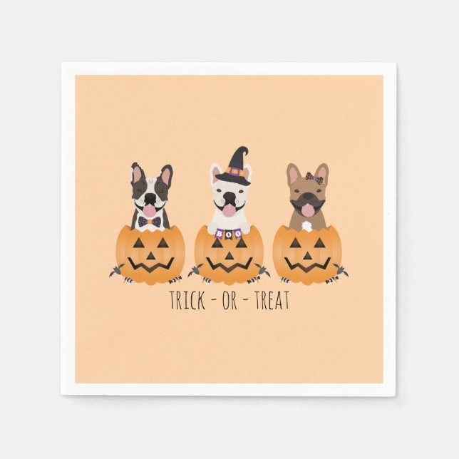 Trick Or Treat French Bulldogs Pumpkin Napkins (Front)