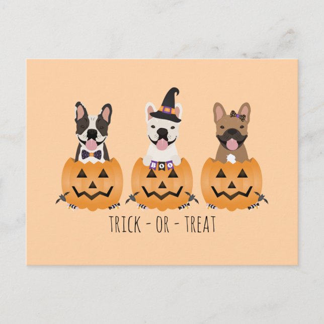 Trick Or Treat French Bulldogs Pumpkin Postcard (Front)