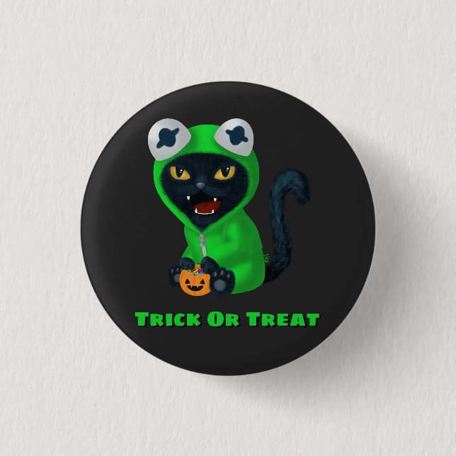 Trick or Treat Frog Cat Halloween Costume Button (Front)
