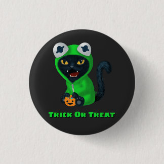 Trick or Treat Frog Cat Halloween Costume Button