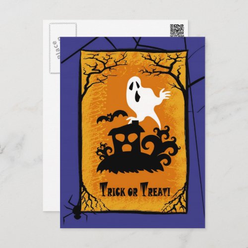 Trick or Treat Fun Spooky House Halloween Postcard