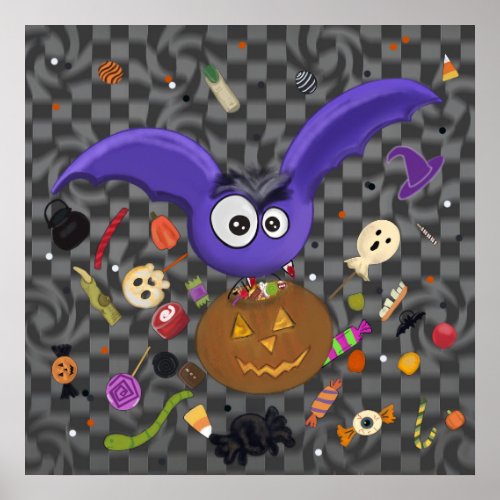 Trick or Treat Funny Halloween Bat Poster