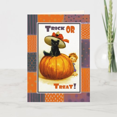 Trick or Treat Funny Vintage Kid Halloween Card