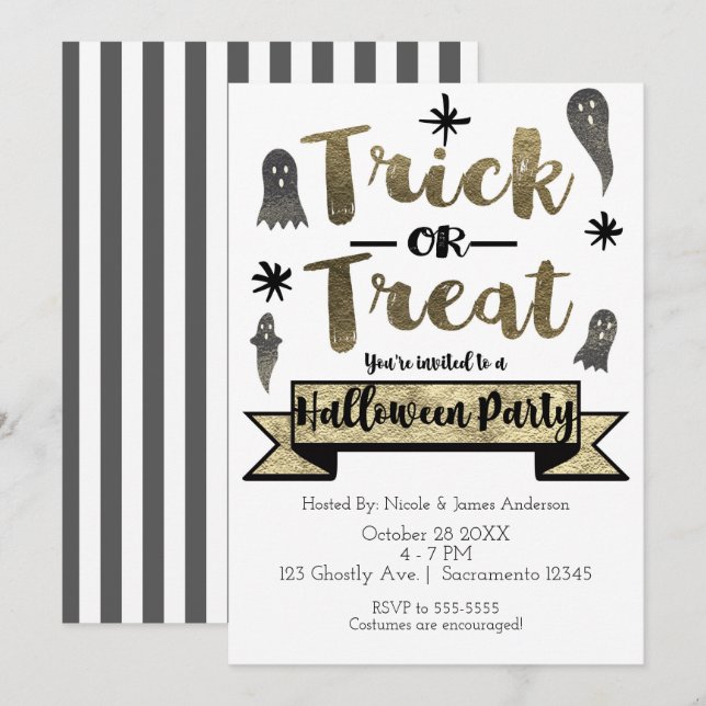 Trick or Treat Ghost Chic Modern Halloween Party Invitation (Front/Back)