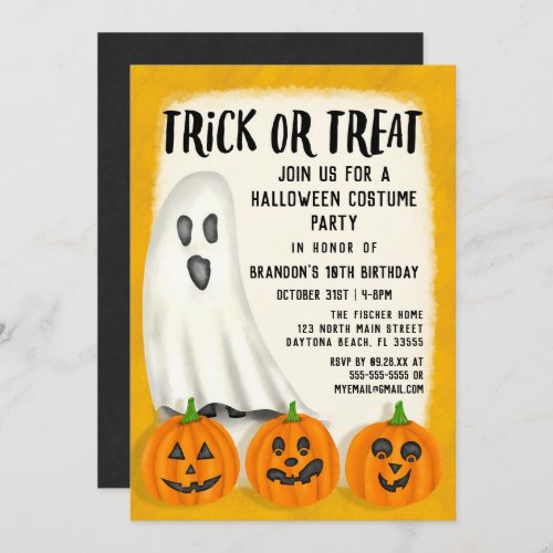 Trick or Treat Ghost Halloween Costume Birthday Invitation