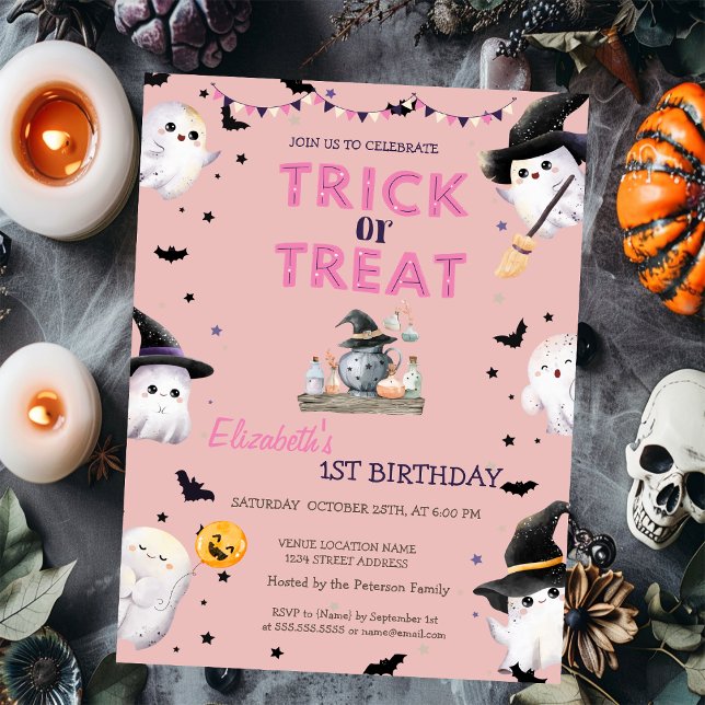 Trick or Treat Ghost Halloween Party Birthday Invitation (Creator Uploaded)