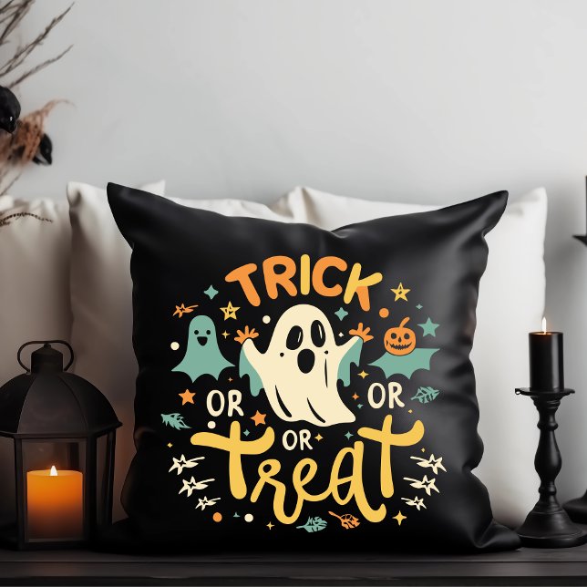 Trick or Treat Ghost Halloween Throw Pillow (Creator Uploaded)