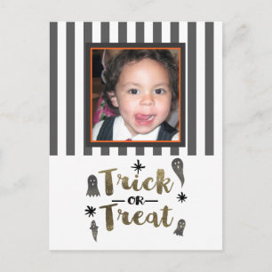 Trick or Treat Ghosts Chic Modern Halloween Photo Postcard