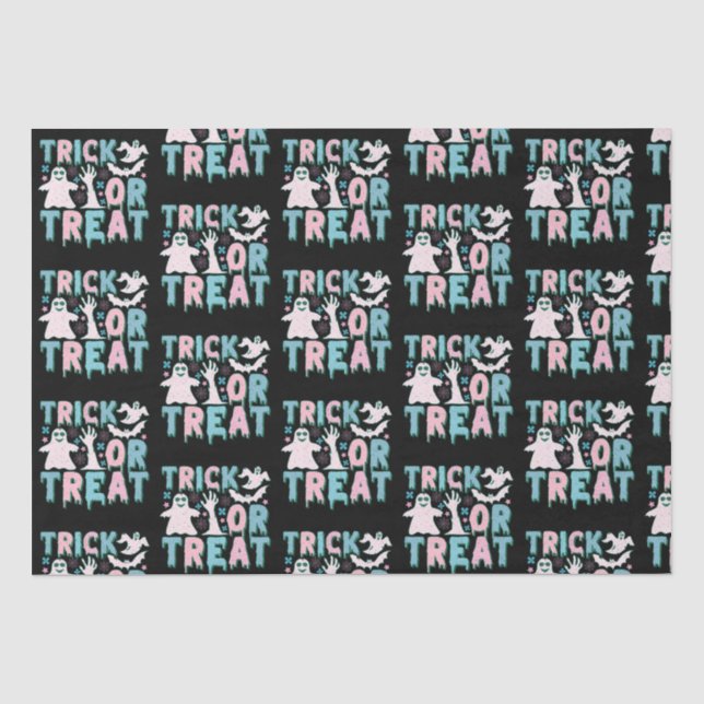 Trick or Treat Ghosts Cute Black Halloween Tissue Paper (Front)