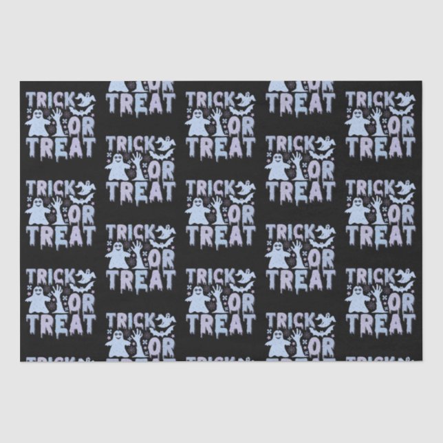 Trick or Treat Ghosts Cute Black Halloween Tissue Paper (Front)
