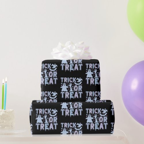 Trick or Treat Ghosts Cute Black Halloween Wrapping Paper