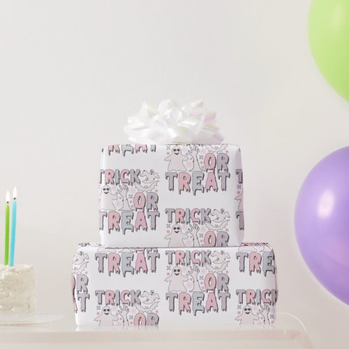 Trick or Treat Ghosts Cute White Halloween Wrapping Paper